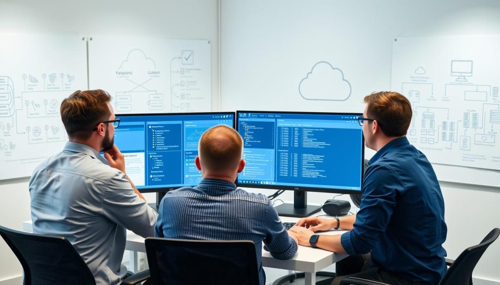 IT team reviewing cloud configuration settings to prevent misconfigurations
