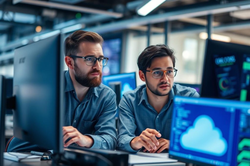 IT team troubleshooting migration challenges