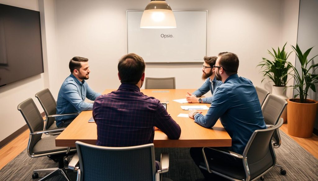 Initial consultation meeting between Opsio consultants and new client