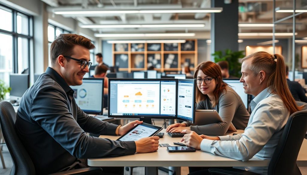 Opsio cloud engineers working collaboratively on AWS migration architecture