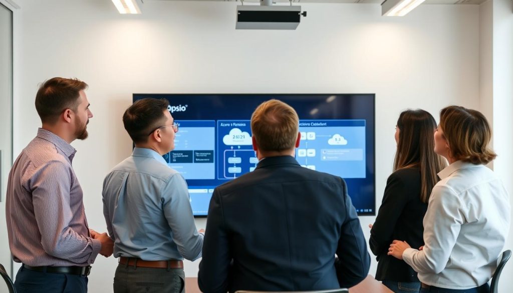 Opsio consultants collaborating with client team on Azure strategy