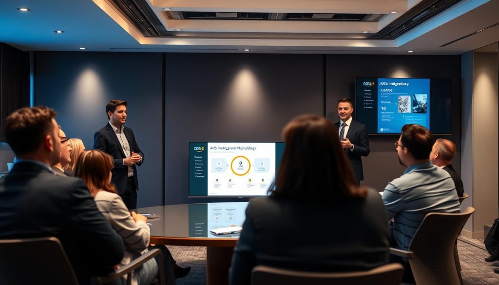Opsio leadership team presenting their AWS MAP methodology to clients