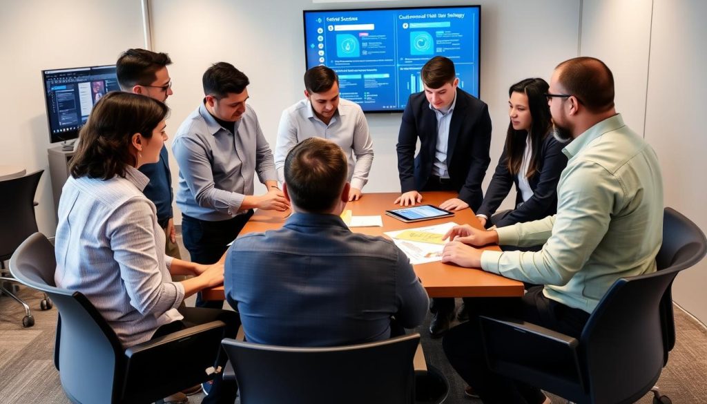 Opsio security team collaborating with client on customized security strategy