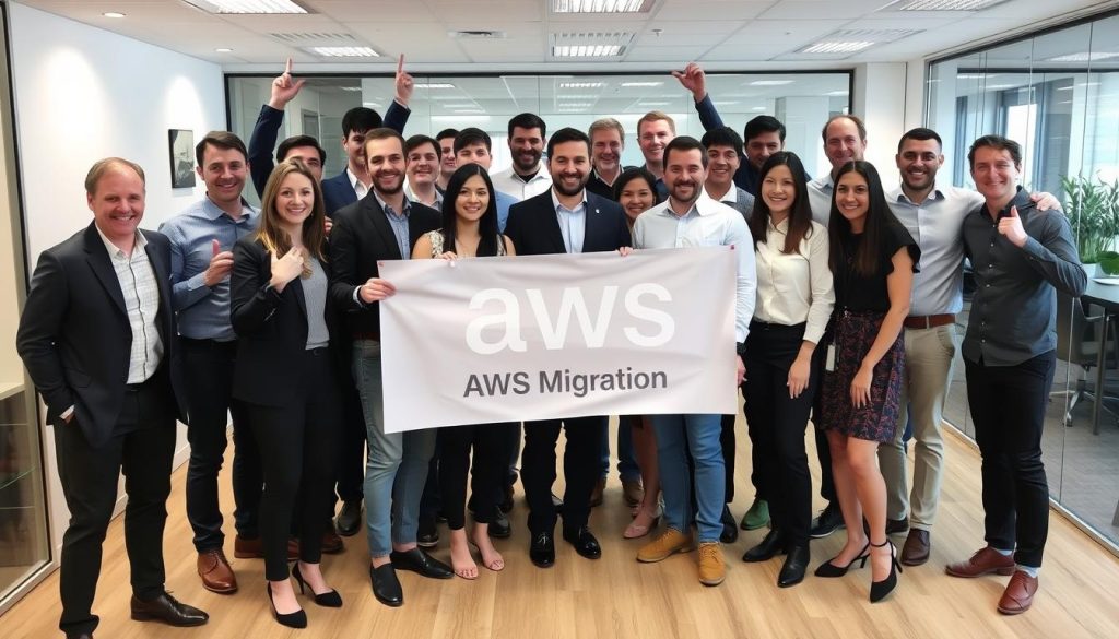 Opsio team celebrating successful AWS migration project completion