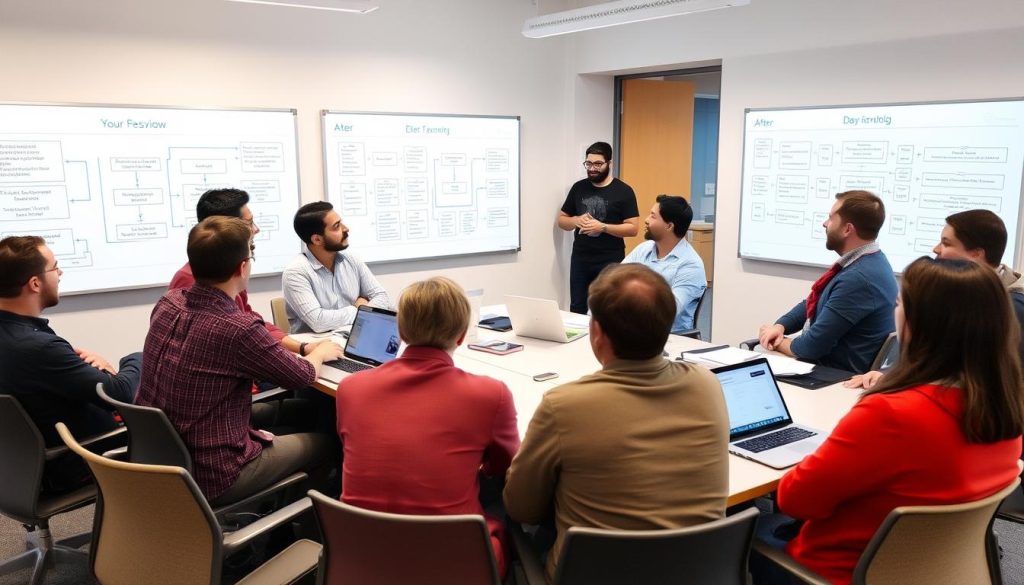 Opsio team working with client engineers on DevOps transformation