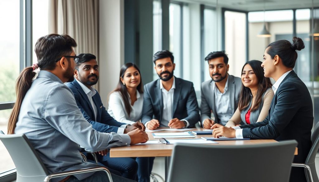 Professional consultants from Opsio, the best consultancy in Bangalore, collaborating in a modern office setting Professional consultants from Opsio, the best consultancy in Bangalore, collaborating in a modern office setting