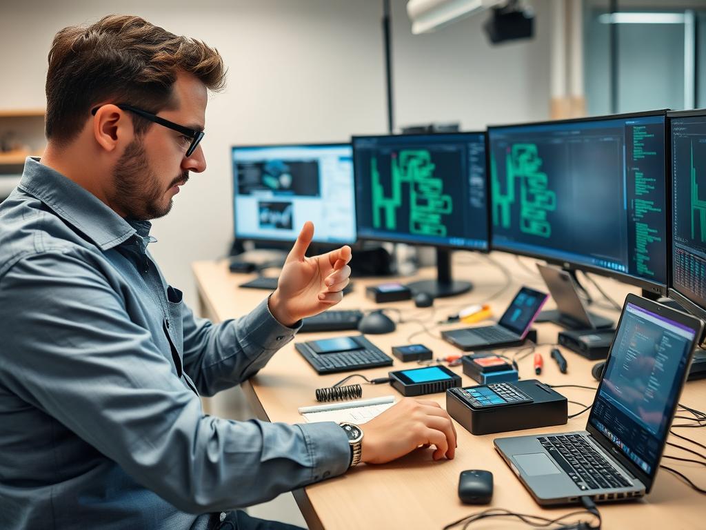 Security expert reviewing IoT device security