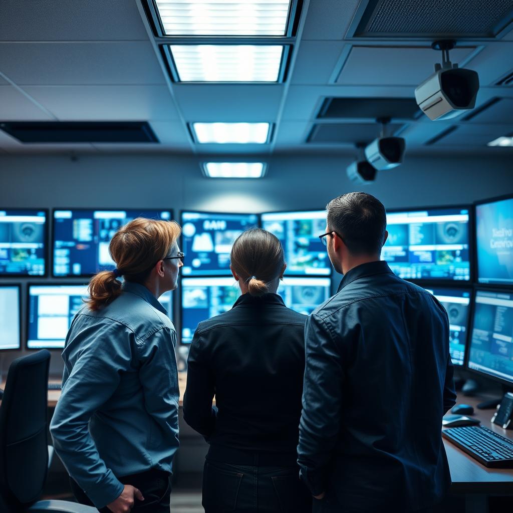 Security operations center with professionals monitoring endpoint security