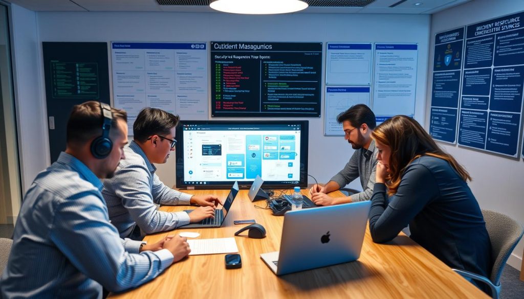 Security team conducting an incident response simulation for cloud security