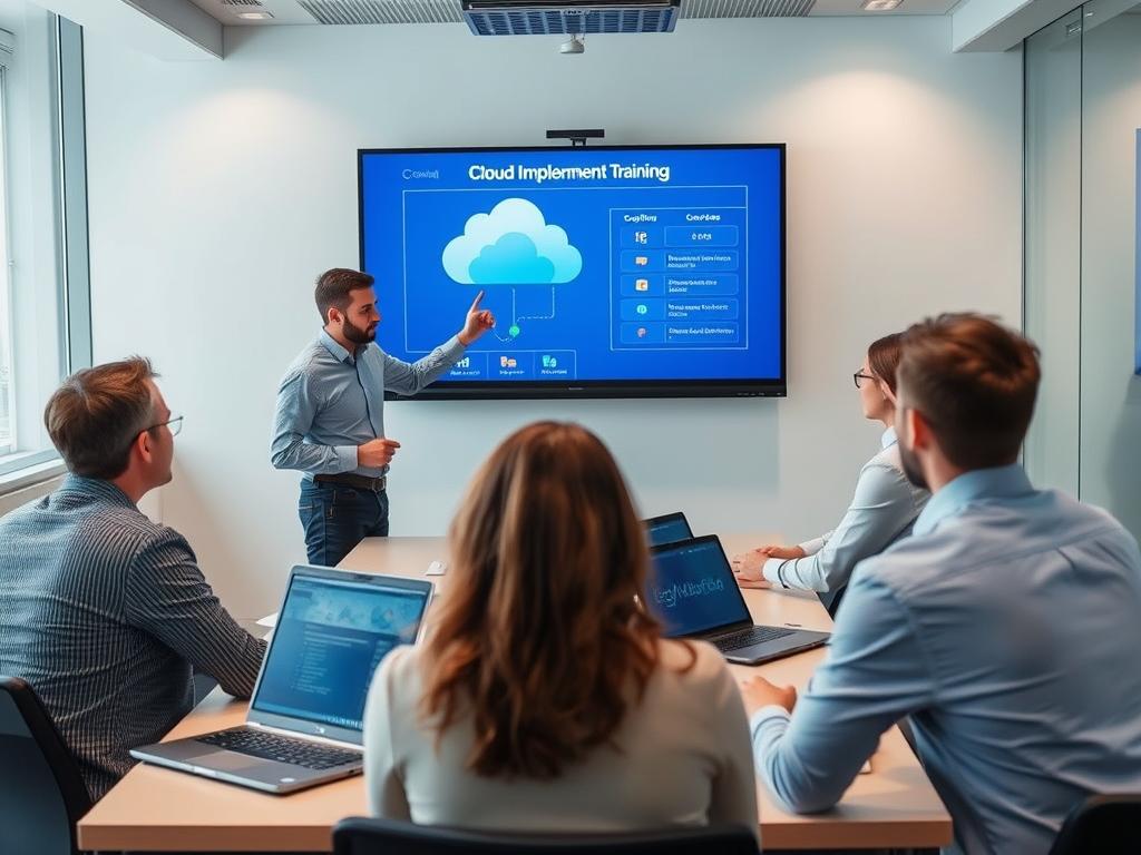 Team conducting cloud implementation training session