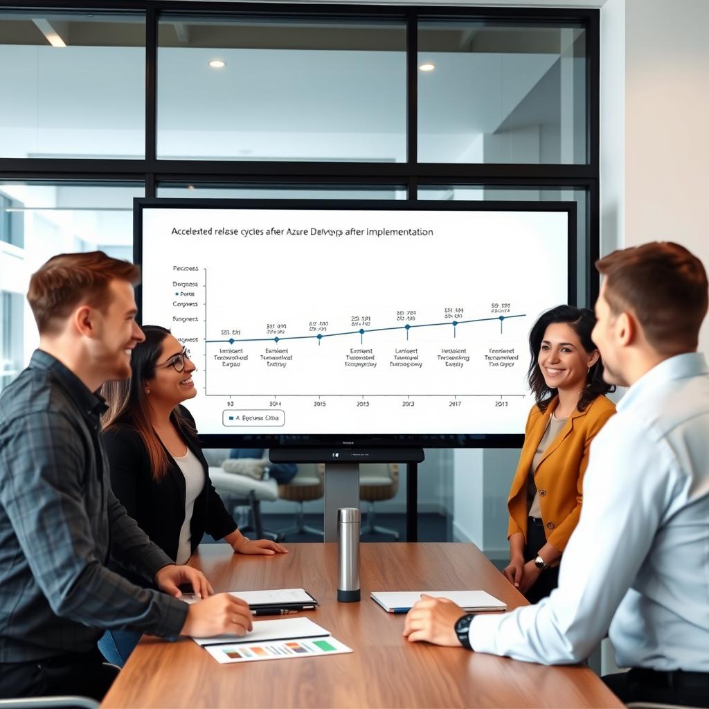 Team reviewing accelerated release timeline after Azure DevOps implementation