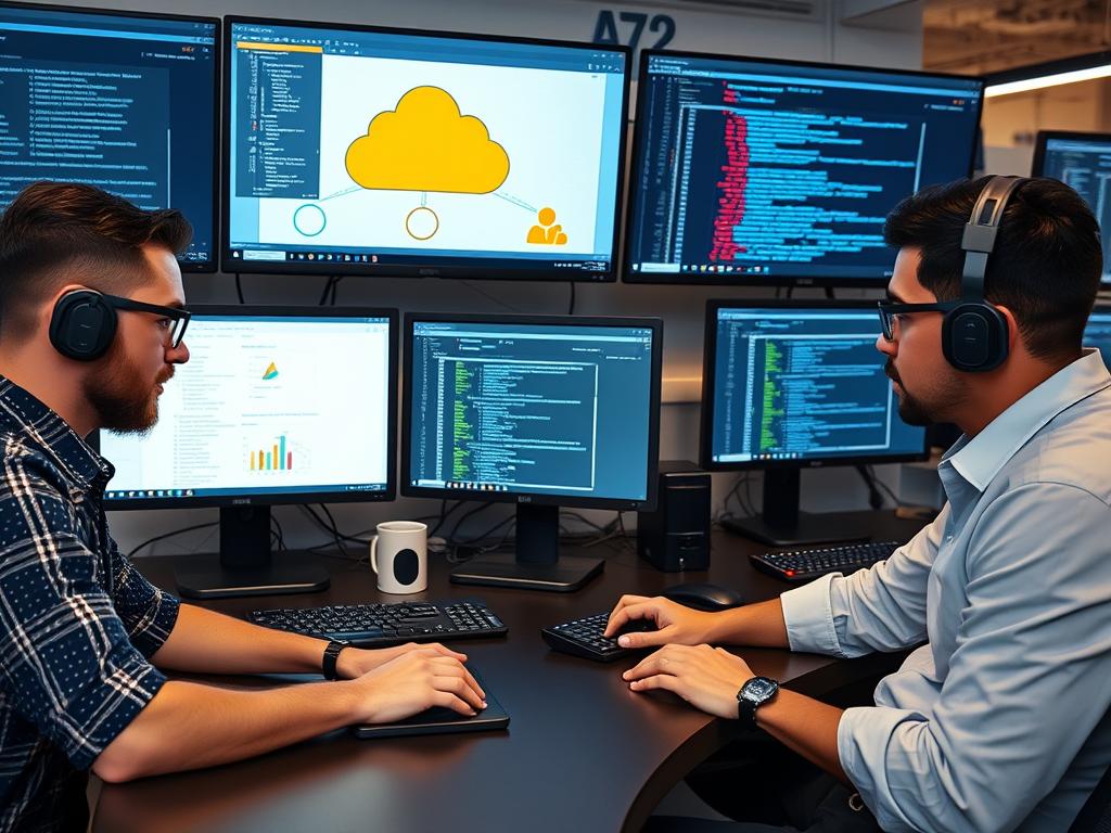 Technical team implementing AWS migration tools