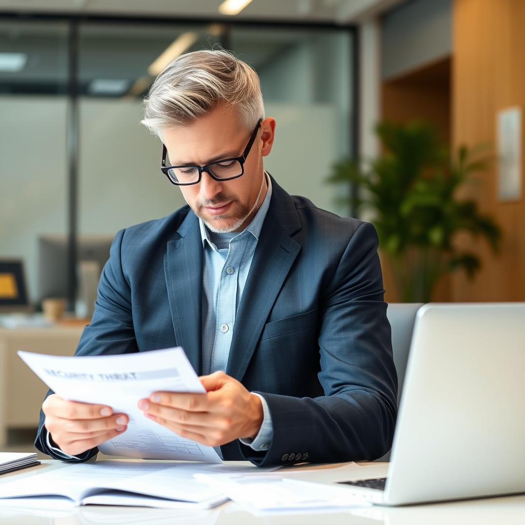 A security professional analyzing potential threats on paper documents
