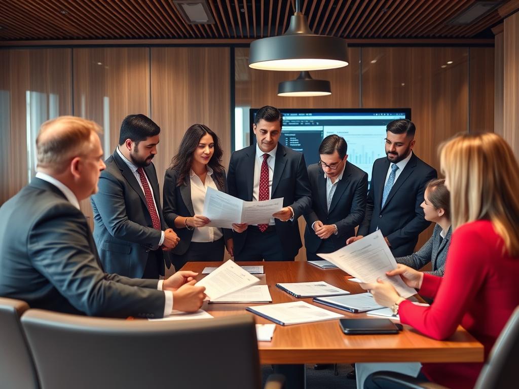 Business executives reviewing cybersecurity assessment findings with security team