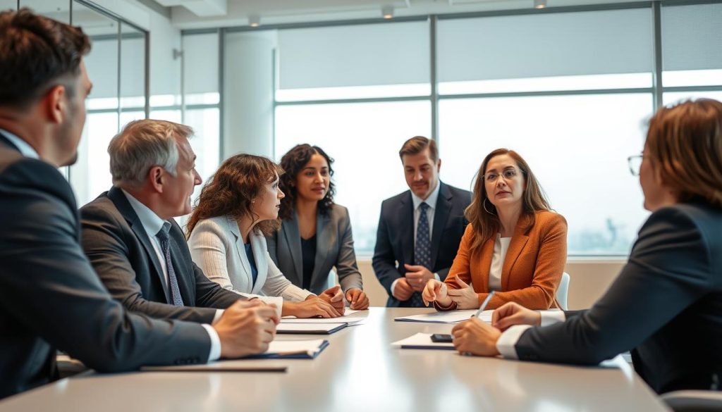 Business leaders discussing the benefits of enhanced security threat assessment