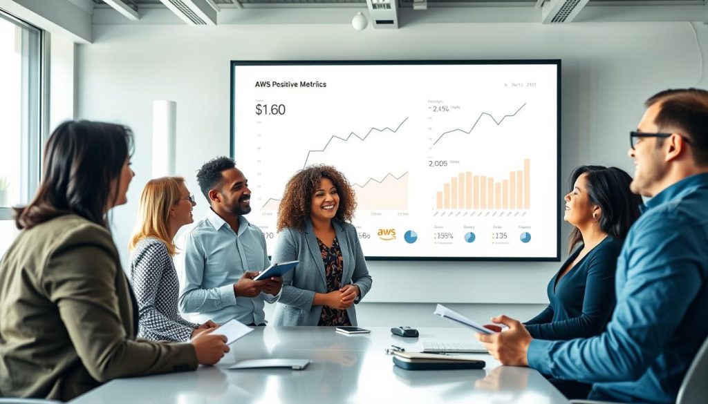 Business leaders reviewing growth metrics after implementing managed AWS services