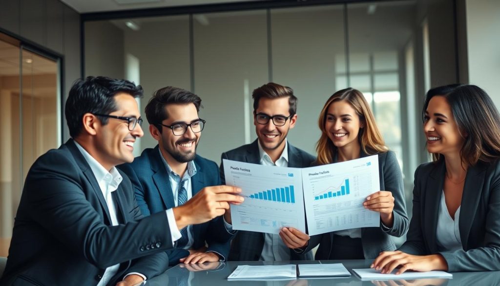Business leaders reviewing positive financial results from cloud optimization