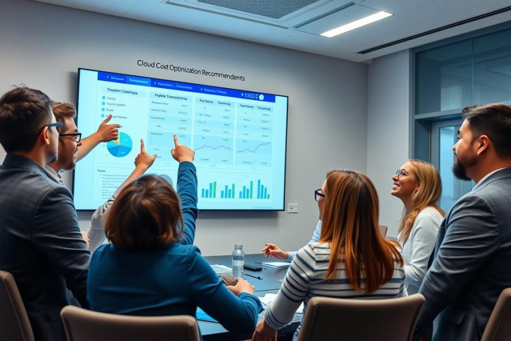 Business professionals reviewing cloud cost optimization recommendations