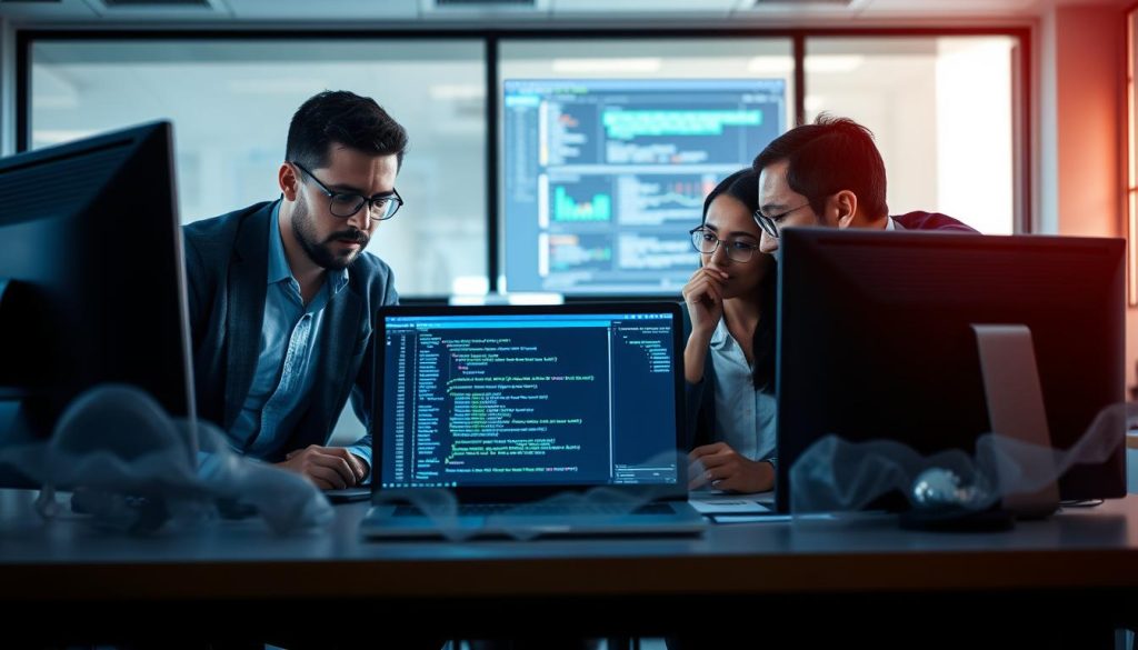 Cloud development team solving complex deployment issues