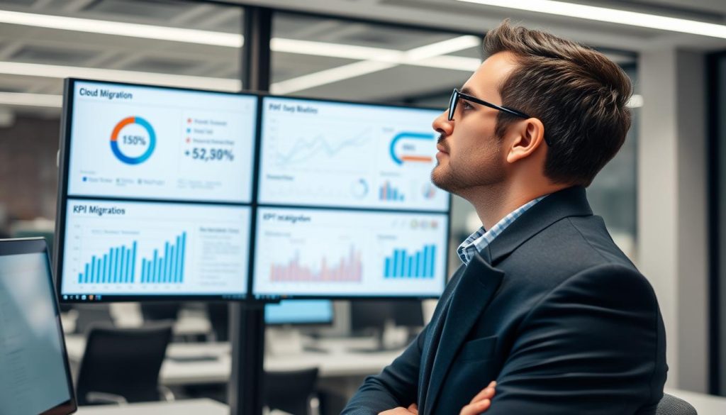 Cloud migration optimization dashboard showing successful metrics
