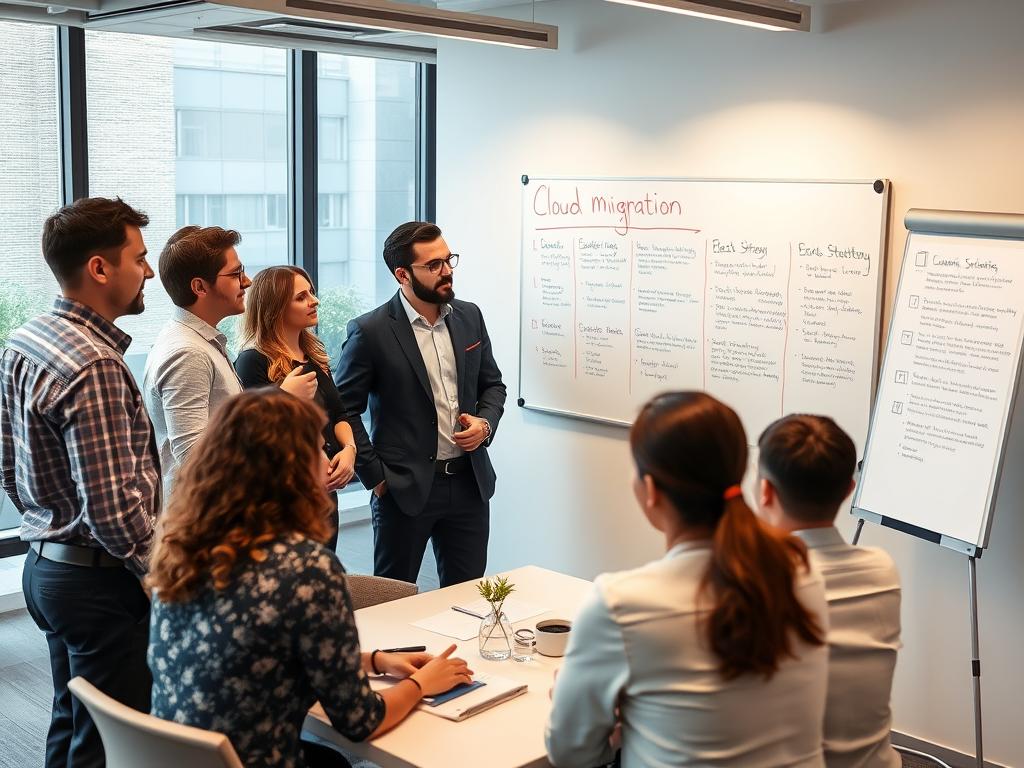 Cloud migration optimization planning session with stakeholders