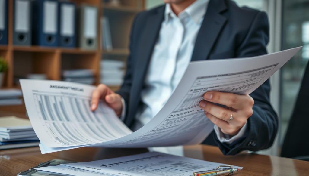 Compliance officer reviewing security assessment documentation