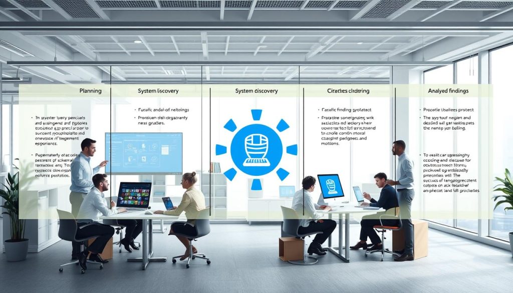 Cybersecurity assessment process showing planning, discovery, and analysis phases