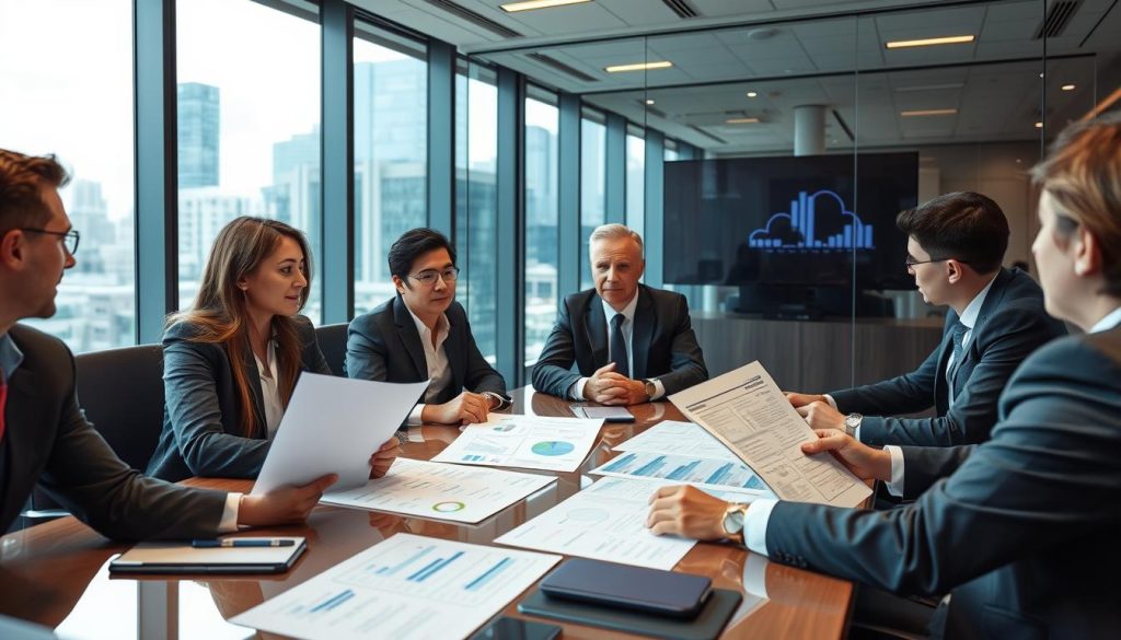 Executive team reviewing strategic cloud migration plans