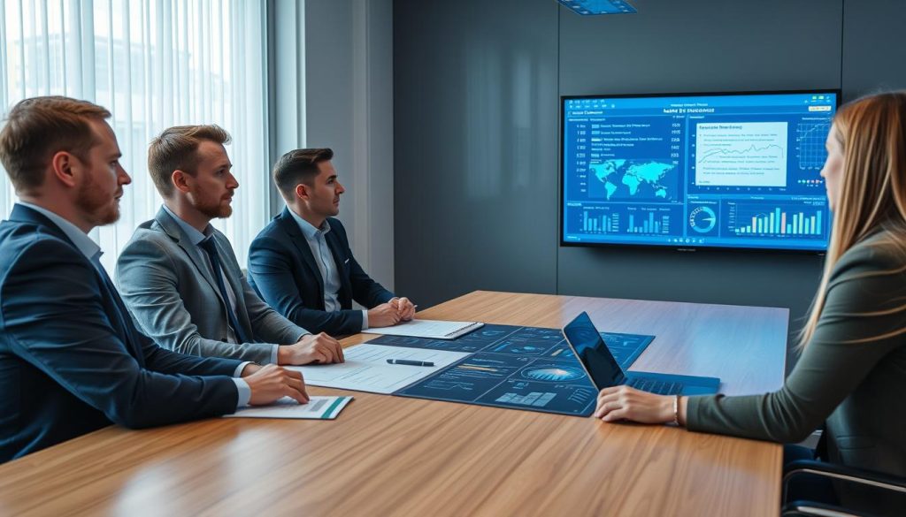 Företagsledare diskuterar big data-strategi med Opsios konsulter