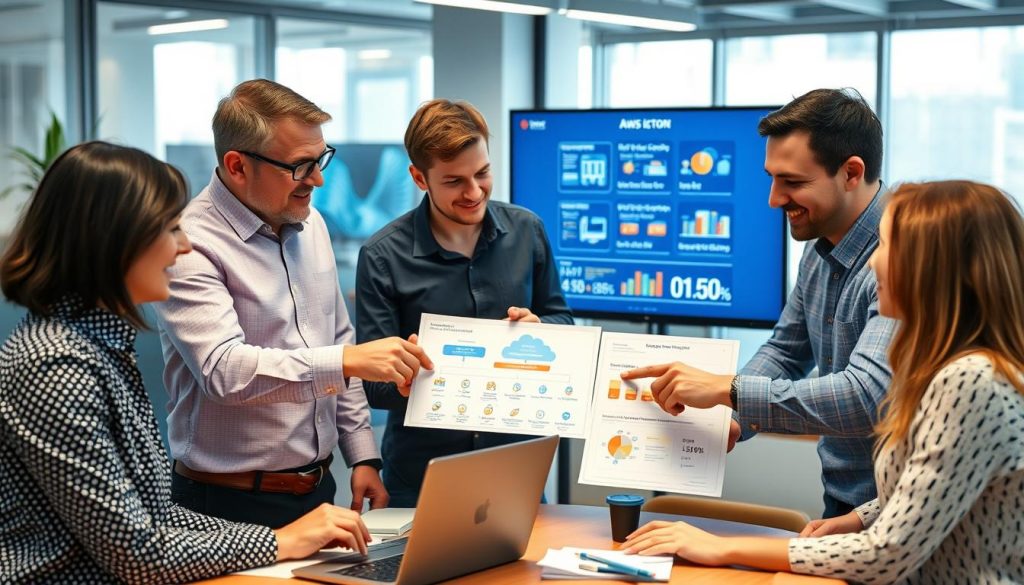 IT and business leaders collaborating on AWS strategy with managed service approach