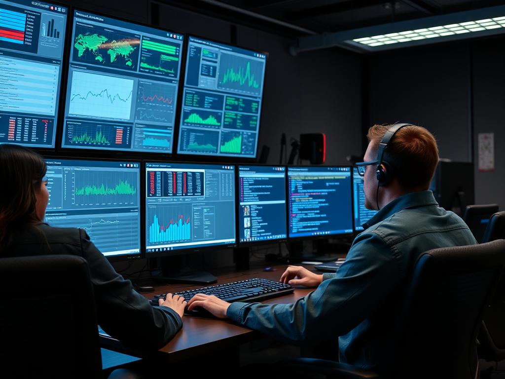 IT-drift specialister som övervakar system för optimal prestanda