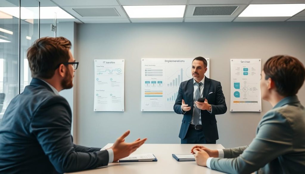 IT-expert som förklarar IT drifttjänster till kund