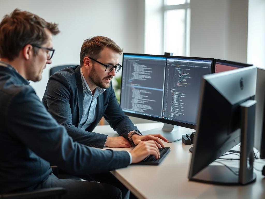 IT-konsult från Opsio som löser ett komplext tekniskt problem tillsammans med en klient