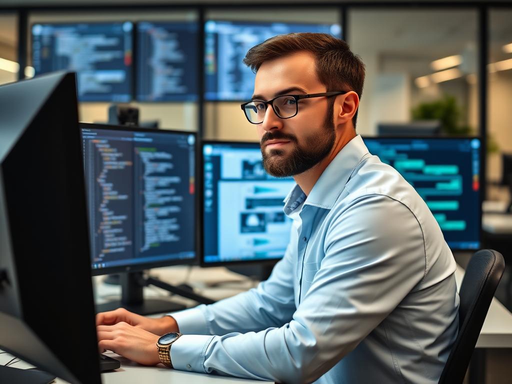 IT-konsult som arbetar med att lösa komplexa tekniska problem