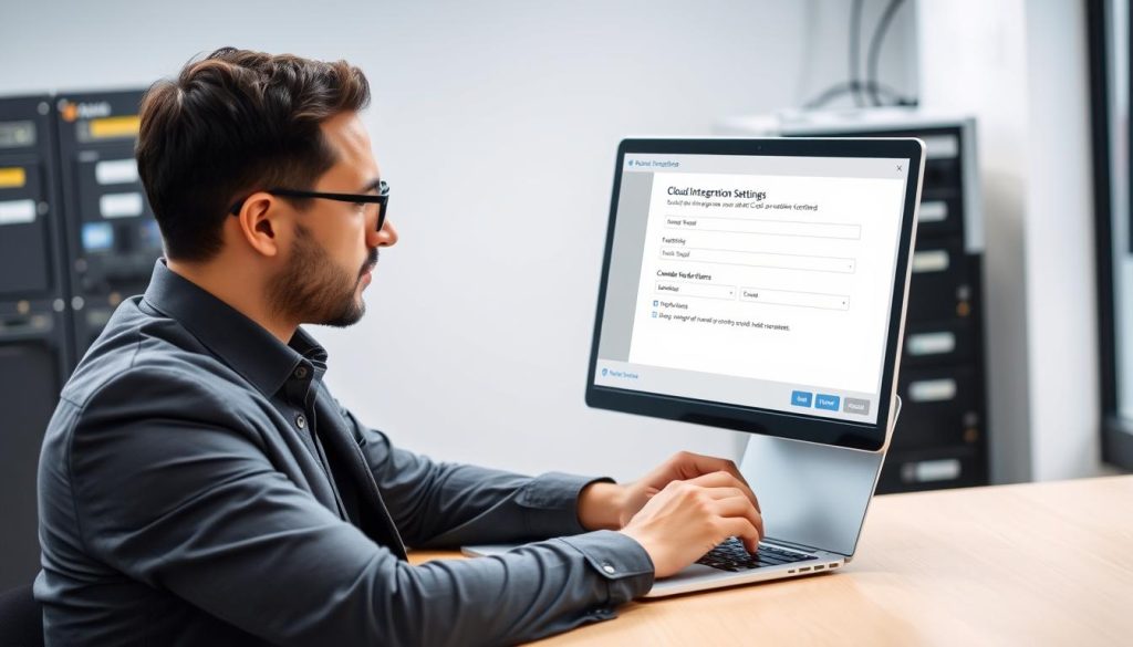 IT professional setting up cloud integration with Opsio platform