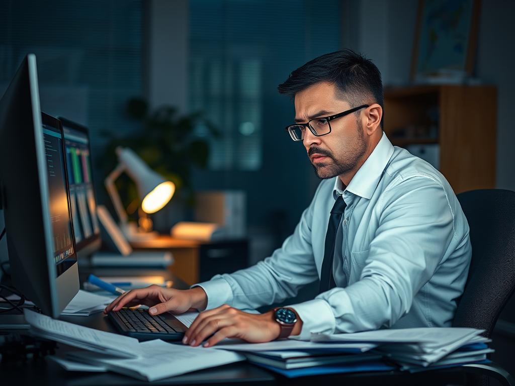 IT-proffs som arbetar sent med en säkerhetsbedömning av ett nätverk med begränsade resurser