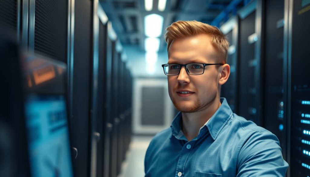 IT-specialist från Opsio övervakar servrar för outsourcing av IT drift