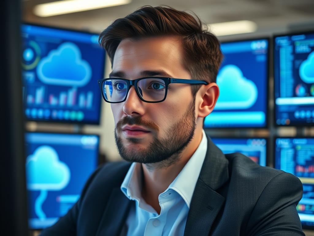IT specialist monitoring cloud migration optimization process