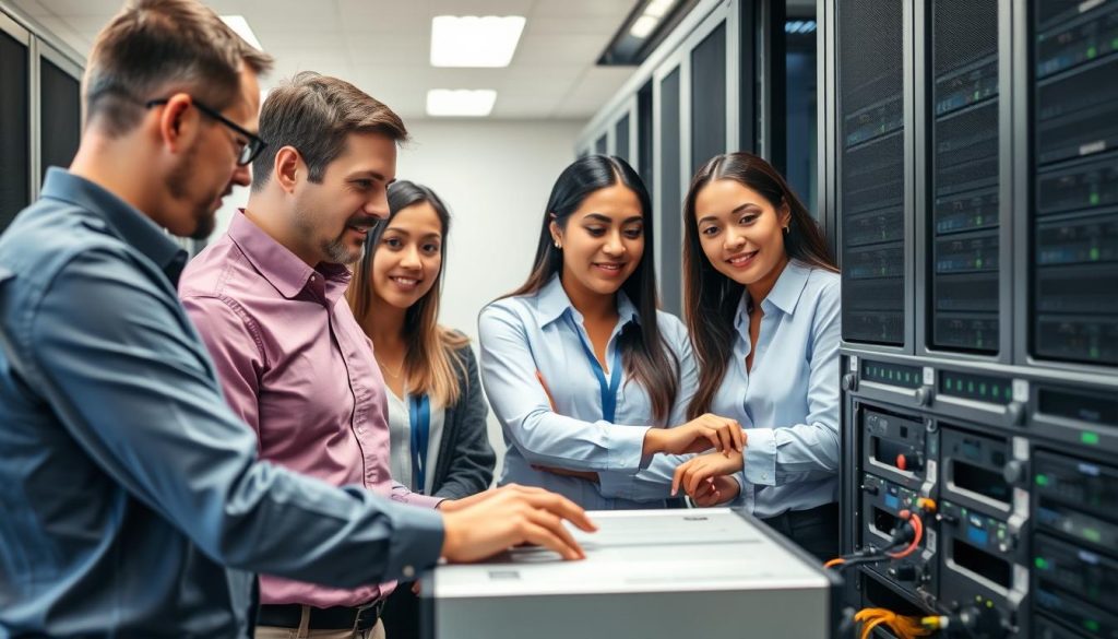IT team evaluating new server technology for data center upgrade