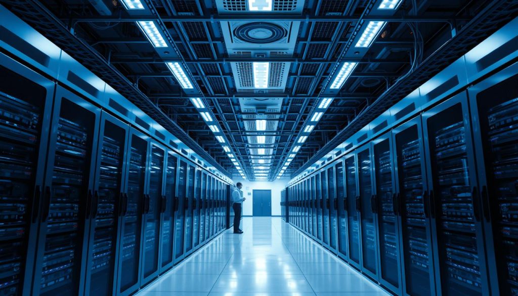 Modern IT drifttjänster med servrar och nätverk i ett datacenter