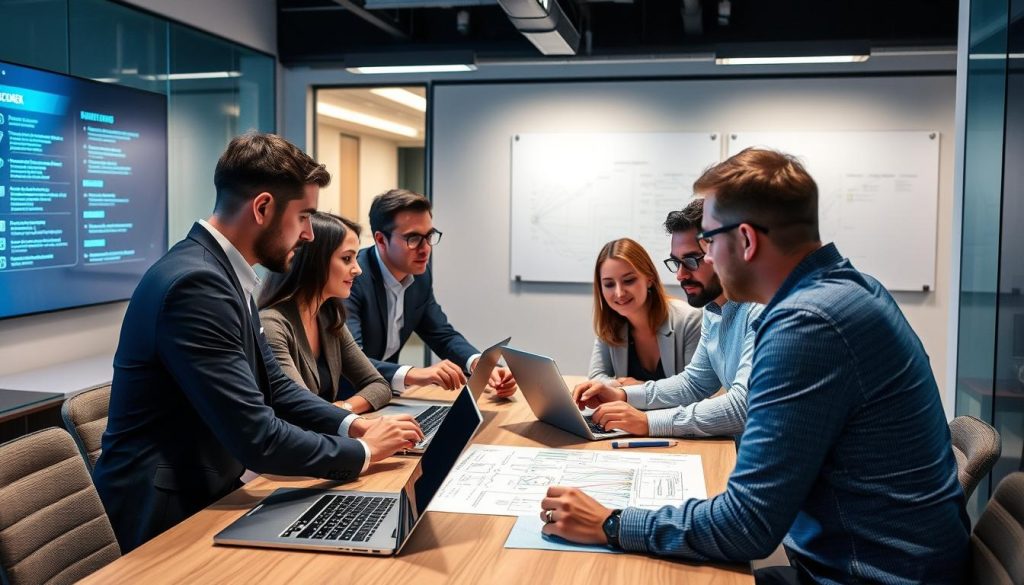 Opsio cybersecurity team collaborating on a security assessment strategy