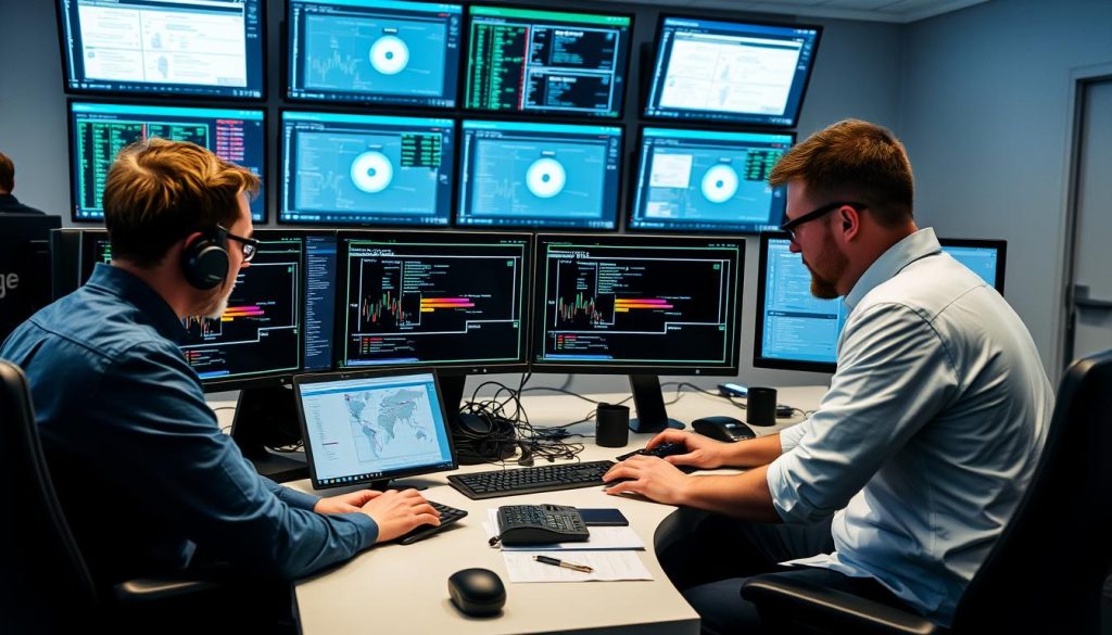Opsios IT-drift specialister arbetar tillsammans i ett modernt kontrollrum