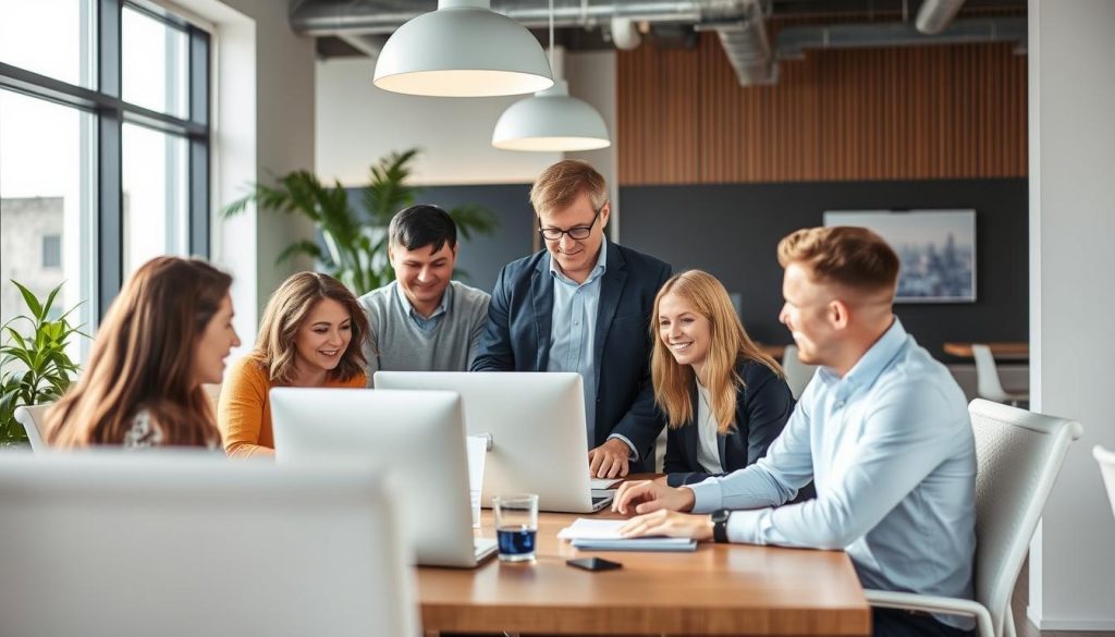 Opsios team av IT-konsulter som samarbetar på kontoret