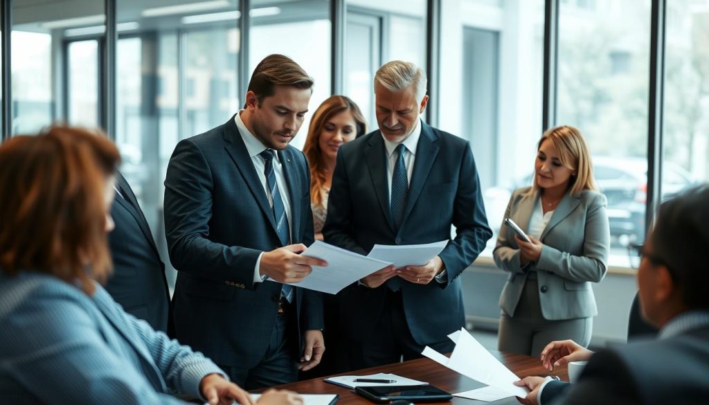 Security professionals conducting a threat assessment meeting around a conference table
