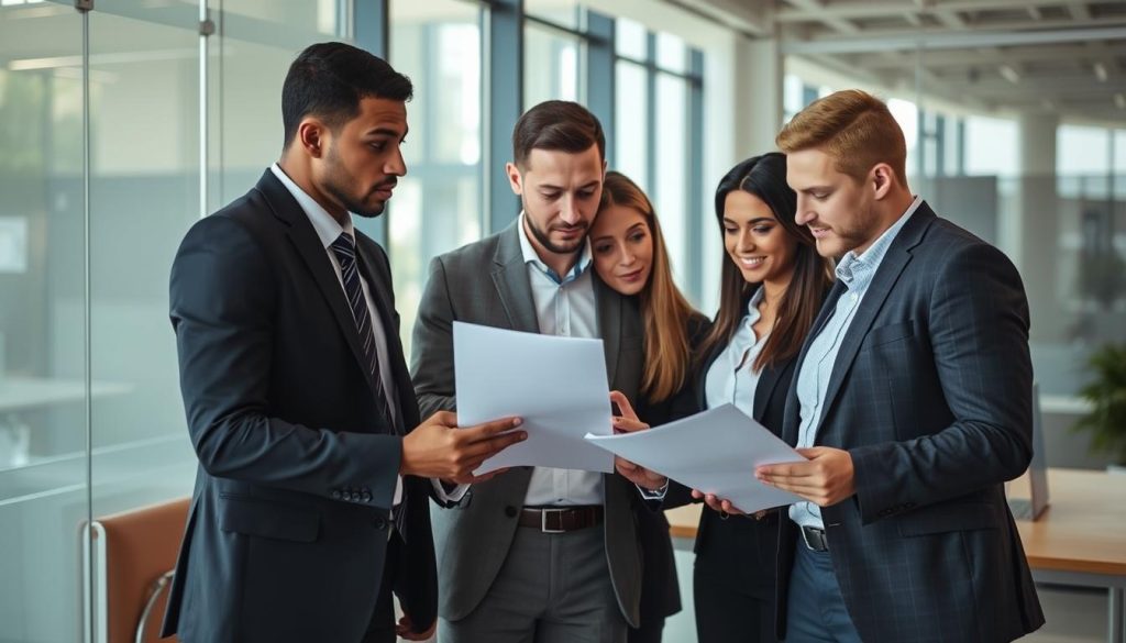 Security professionals reviewing threat assessment findings together