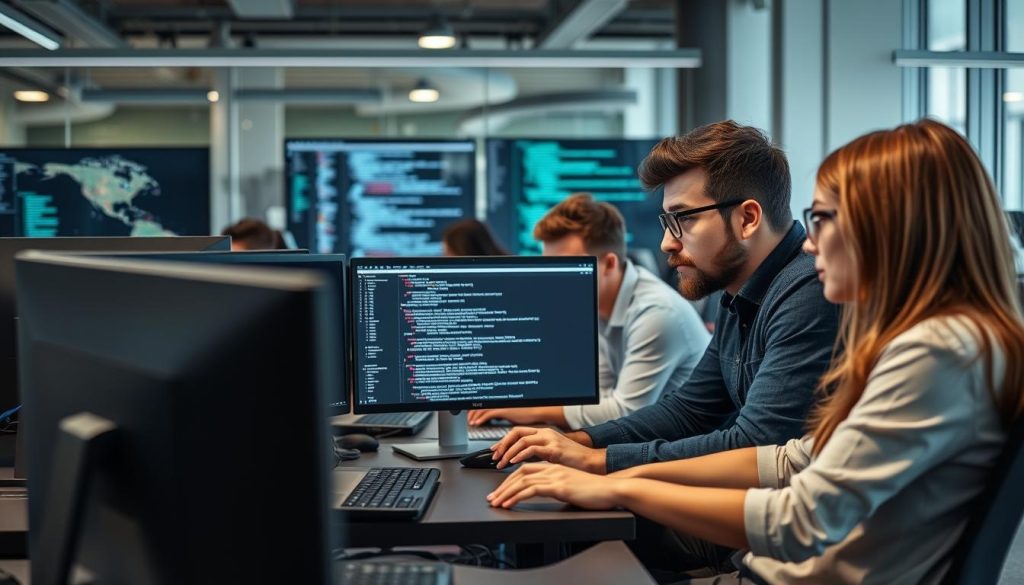 Security team analyzing application code for vulnerabilities Security team analyzing application code for vulnerabilities