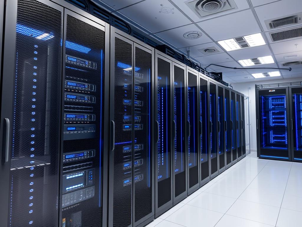 Serverrack i ett modernt datacenter för IT-drift