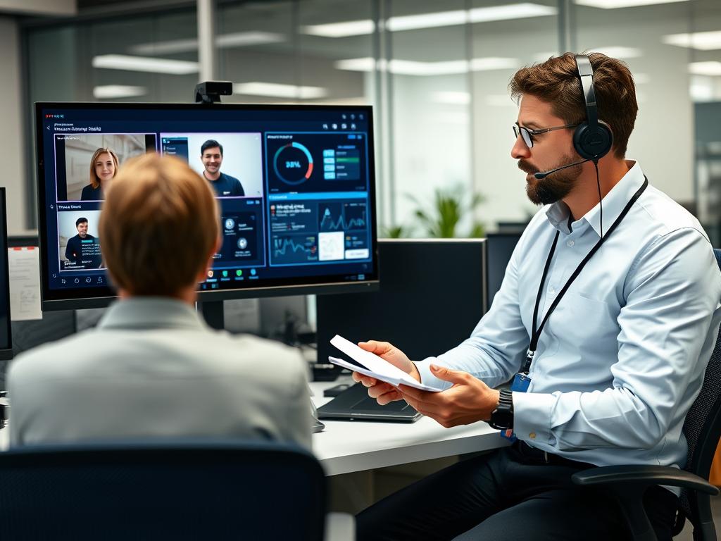 Support specialist providing guidance to security team member