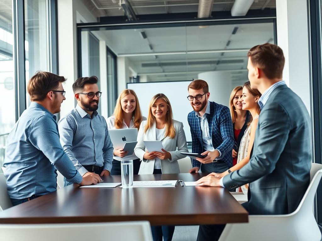 Team av IT-konsulter i möte med klient