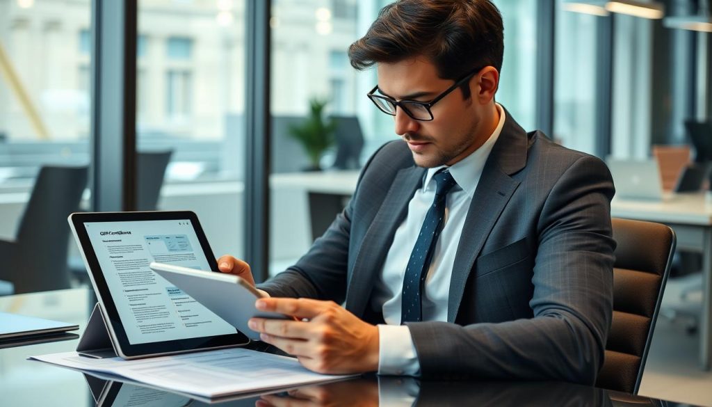 Business professional reviewing GDPR compliance checklist